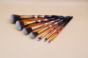 LA Makeup Brush Collection. Seven Piece Bronzy Brush Set For Full Face Looks.