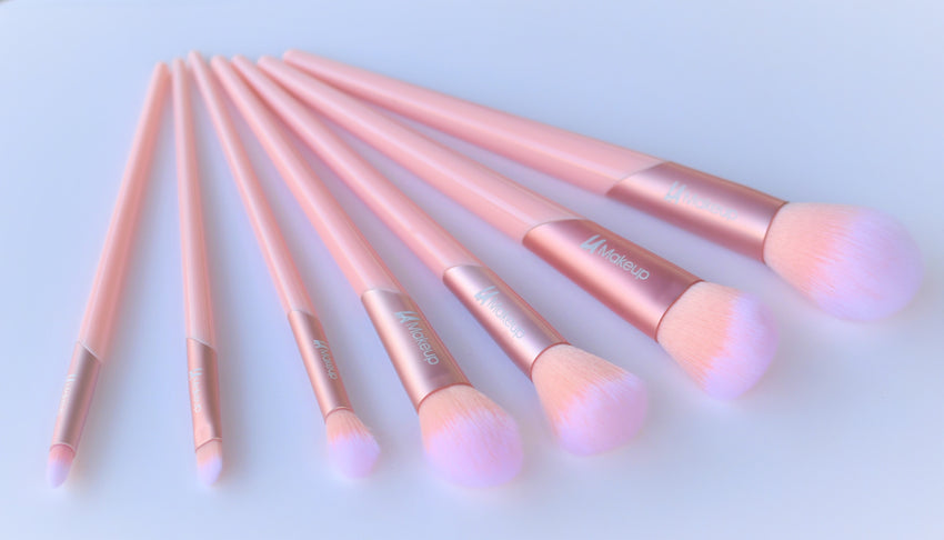 Makeup Brush Set/ 7pcs pink with gllitter bag/E-02