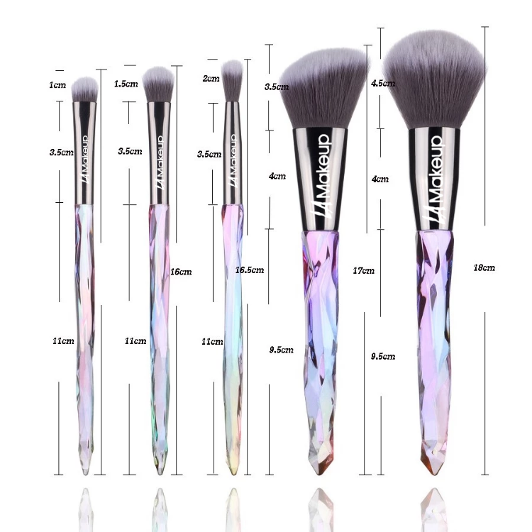 5 Pcs Makeup Brushes Set, Crystal and Diamond Transparent Handle Premium Synthetic Cosmetic Brush: By LA makeup: with cosmetic glitter bag:B-01