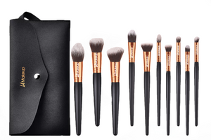 10 Piece Pro Black Makeup Brush Set/with bag-A02