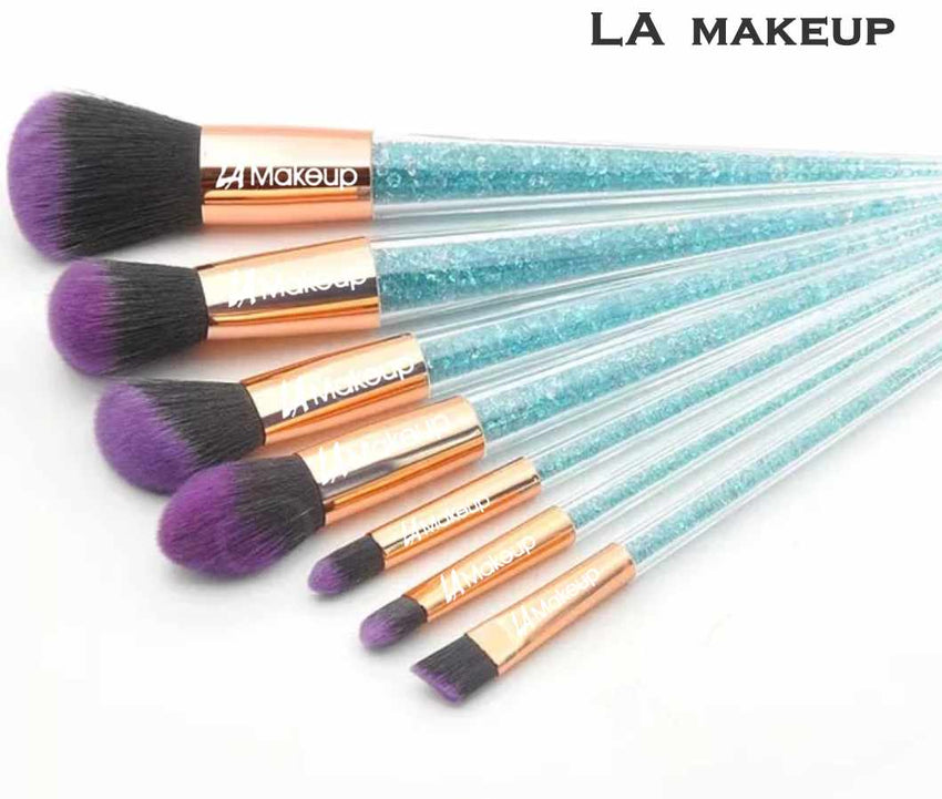 LA Makeup Brush Collection. Seven Piece  blue unicorn Crystal Brush Set For Full Face Looks./D-02